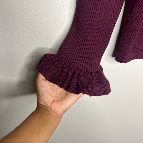 DKNY Open Front Ribbed Ruffle‎ Cropped Sleeve Cardigan - Picture 5 of 7